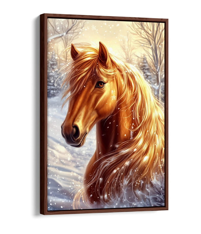 Horse Canvas Wall Art - Majestic Snow Horse Painting | Float Effect Canvas Print