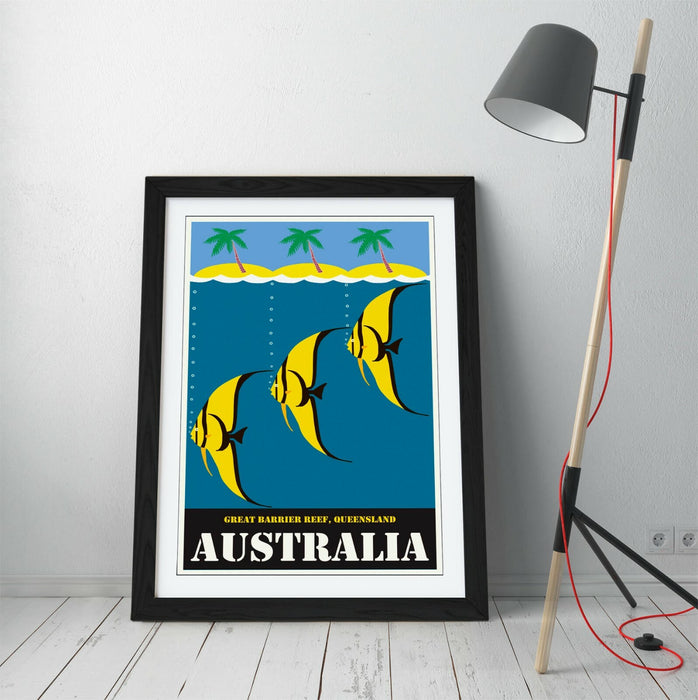 VINTAGE RETRO AUSTRALIA TRAVEL POSTER -FRAMED WALL ART PICTURE PRINT- YELLOW
