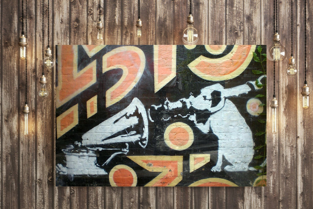 BANKSY HMV DOG GRAFFITI CANVAS WALL STREET ART PRINT ARTWORK DEEP FRAMED