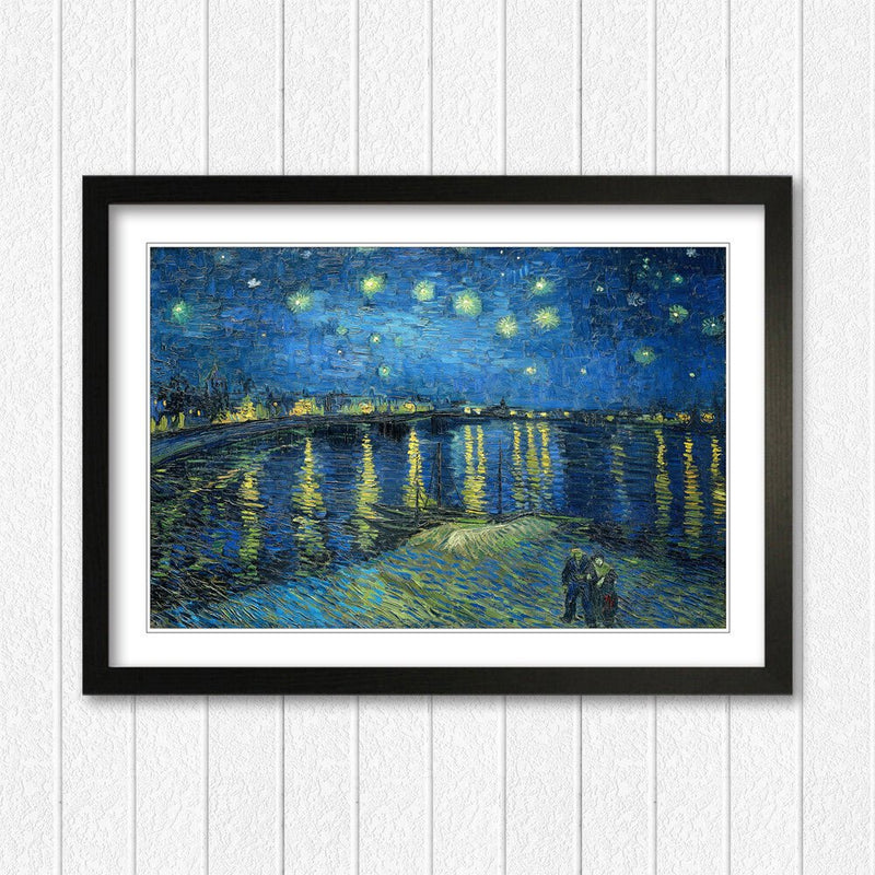 Van Gogh Framed Art – Starry Night Over Rhone Poster | Handmade Woodgrain Frame