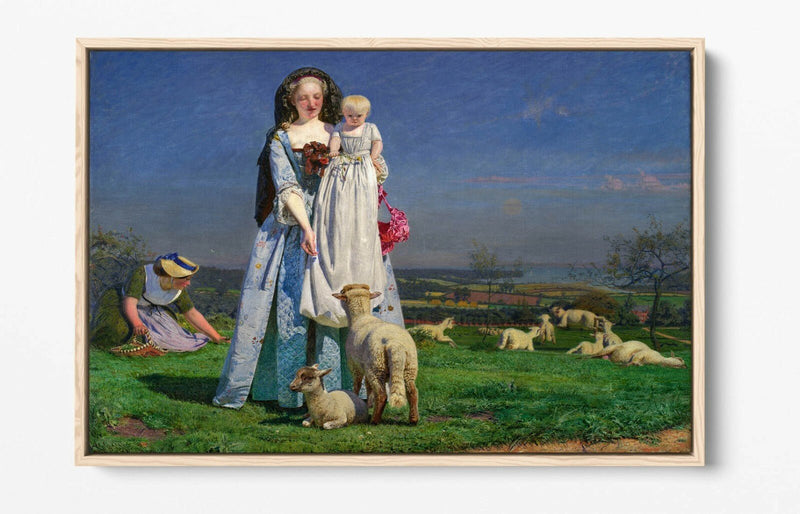 Canvas Wall Art - Ford Madox Brown Pretty Baa Lambs | Float Effect Premium Frame