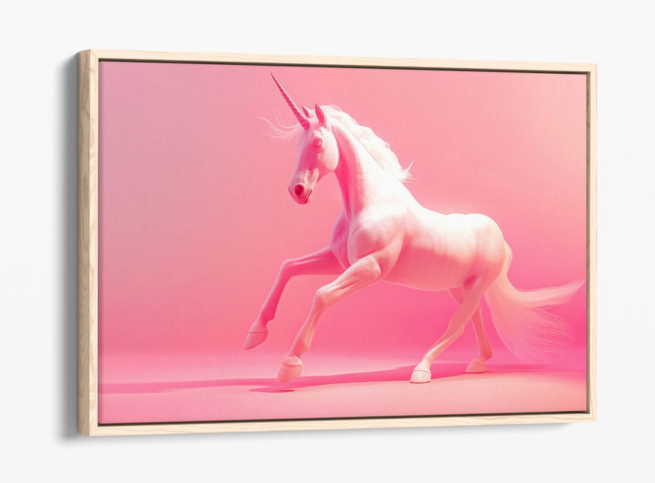 Unicorn Canvas Art – Pink White Float Effect Print for Kids Bedroom Decor