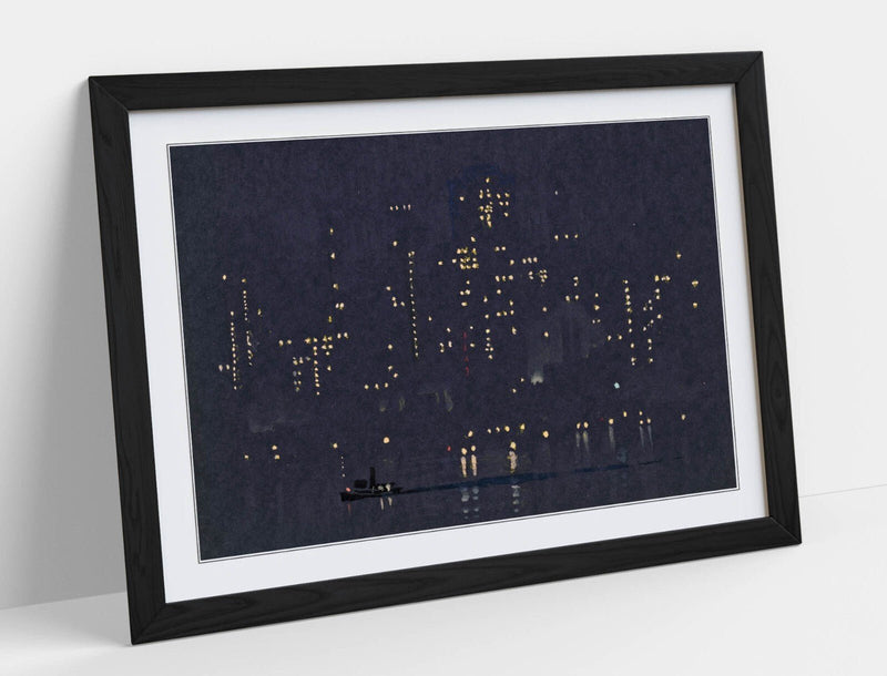 Framed Art Poster - Joseph Pennell Night Lights Artwork | Matte Paper Print