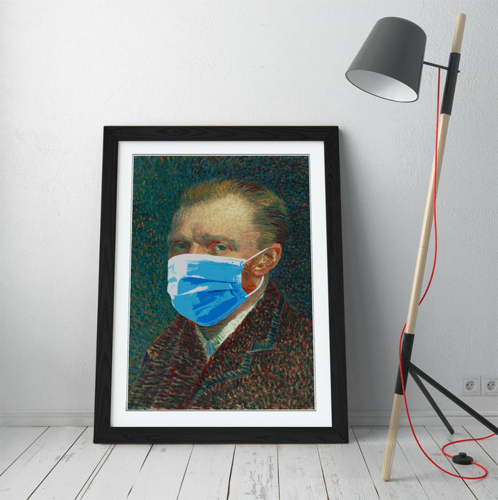 Banksy Framed Poster – Van Gogh Portrait Art Print With Faux Wood Frame