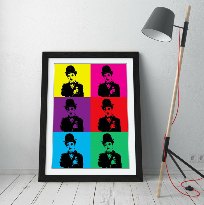CHARLIE CHAPLIN COLOURFUL POP ART -FRAMED WALL ART PICTURE PRINT