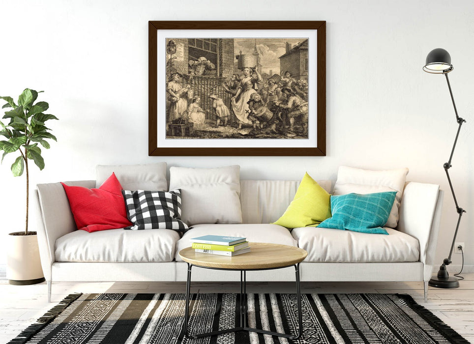 Framed Wall Art - William Hogarth The Enraged Musician Classic Art Print with Woodgrain Frame