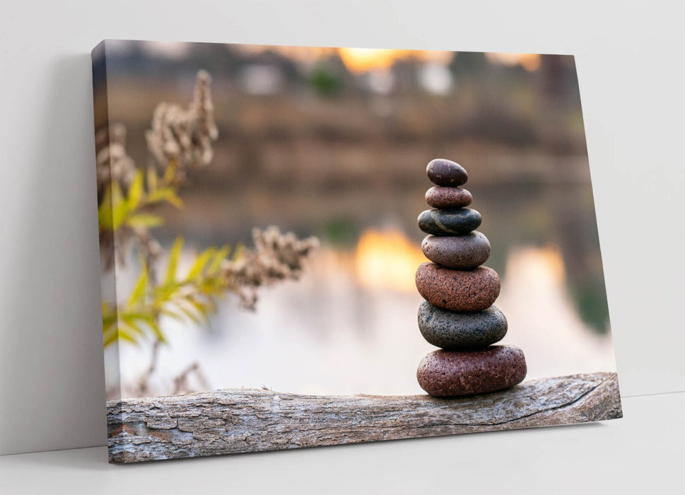 Brown Zen Stones Canvas - Handmade Canvas Print | Stacked Stones Print Wall Art