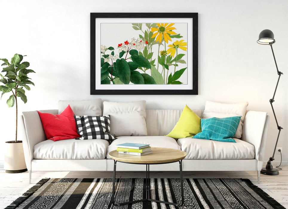 Framed Art Poster – KONAN TANIGAMI Botanical Wall Art Print with Natural Wood Frame