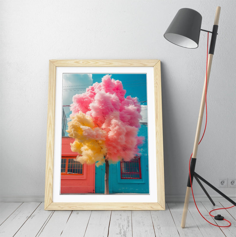 Framed Wall Art – Multi Colour Cotton Candy Tree Contemporary Poster Print