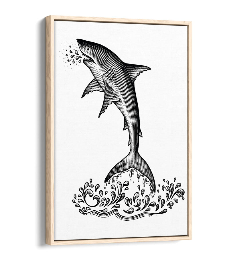 Shark Canvas Wall Art - Float Effect Ocean Animal Print On MDF Frame