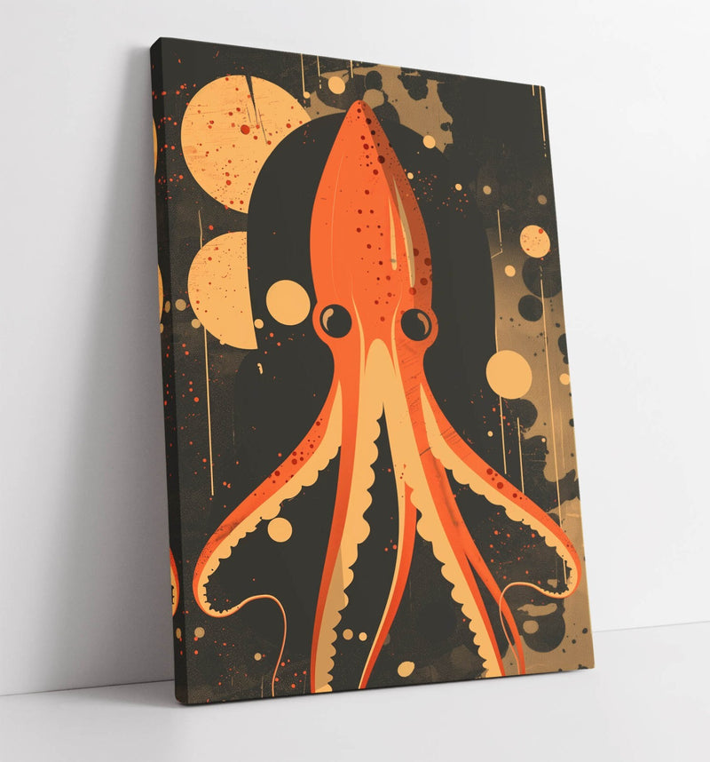 Orange Squid Canvas Art – Retro & Contemporary Wall Art | Handmade UK Print