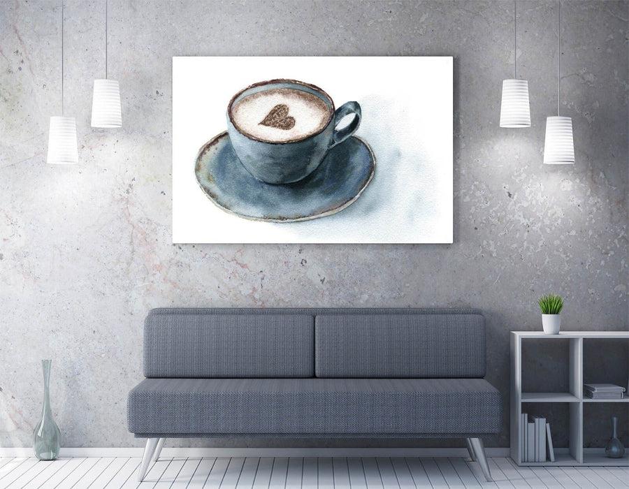 Watercolour Heart Canvas – Coffee Lover Art | Kitchen Wall Decor Print
