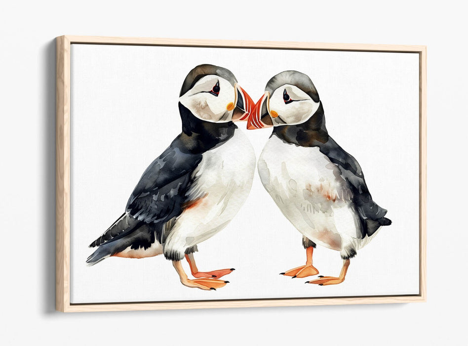 Puffins Canvas Art - Cute Animal Artwork Float Effect Canvas Wall Decor