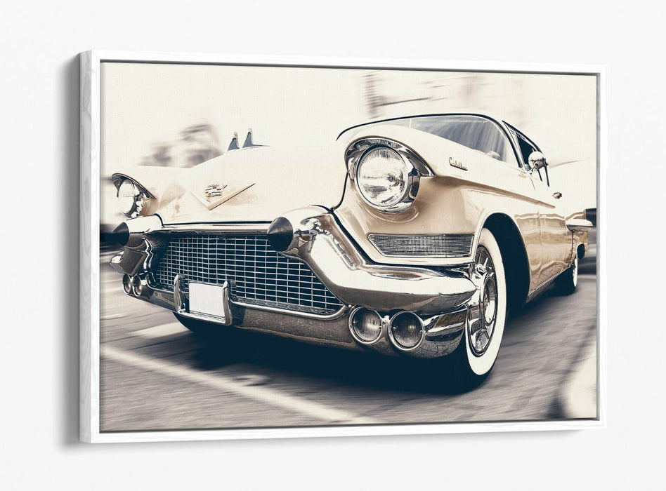 Canvas Wall Art - Cream Cadillac Float Effect On Premium 30mm Deep Frame