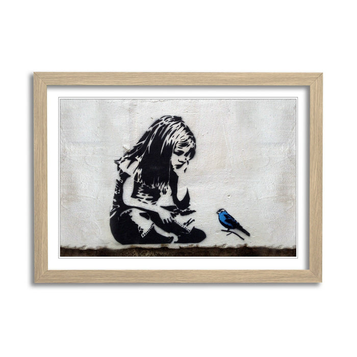 LITTLE GIRL BLUE BIRD FRAMED STREET ART POSTER PICTURE PRINT 4 SIZE BANKSY STYLE