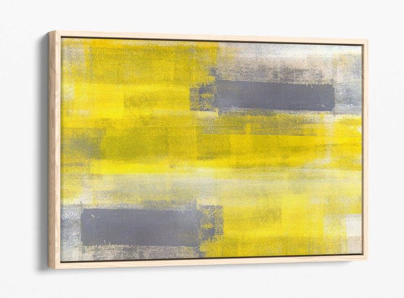 Canvas Wall Art - Yellow Grey Abstract Print With Float Effect Frame