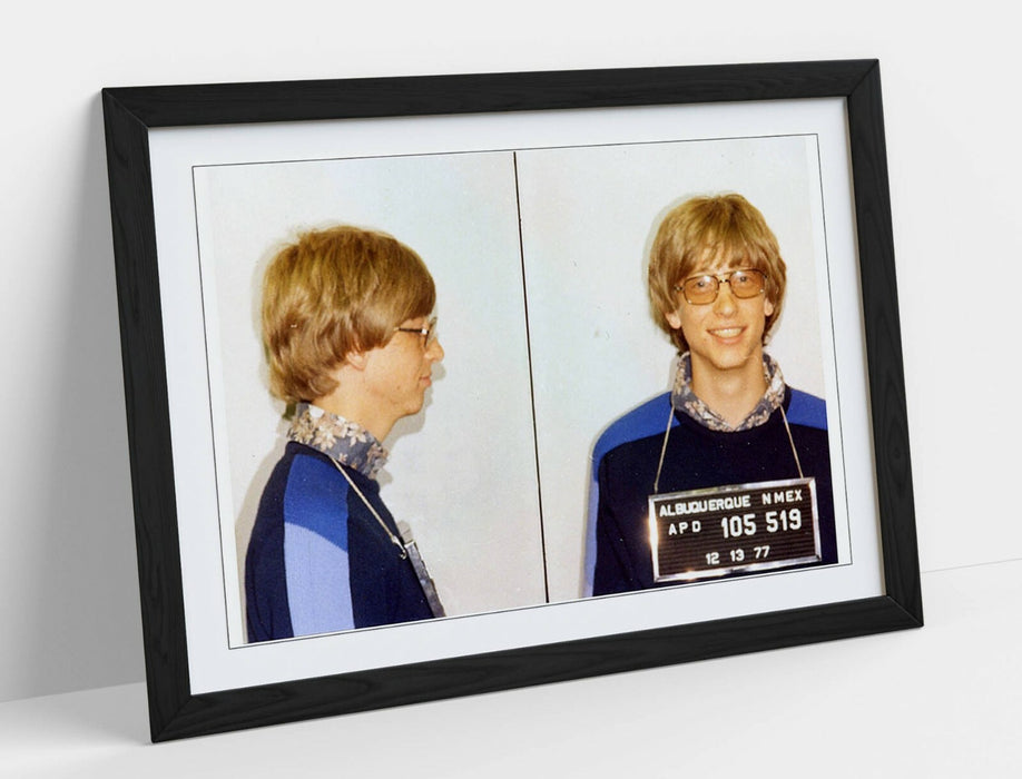 BILL GATES MUGSHOT 2 -ART FRAMED POSTER PICTURE PRINT ARTWORK- BLUE YELLOW