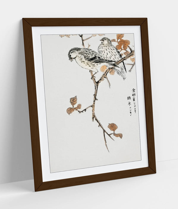 Framed Wall Art - Numata Kashu Siskin & Euonymus Alata Botanical Print Poster