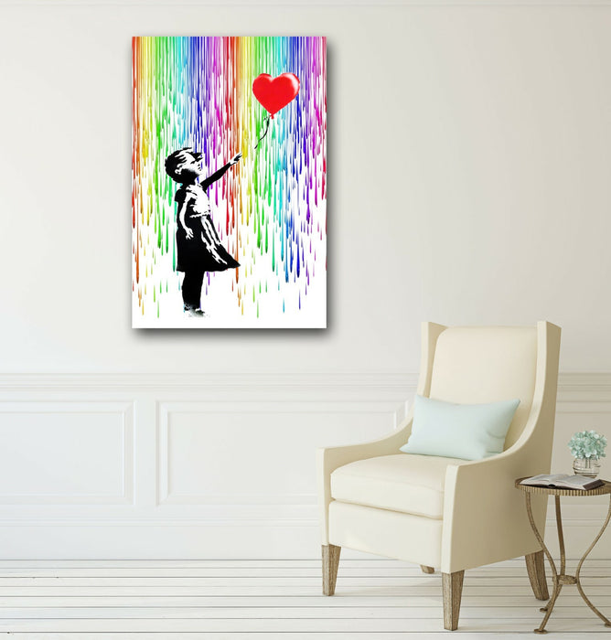 BALLOON GIRL RAIN CANVAS WALL ART PRINT ARTWORK FRAMED POSTER NOT BANKSY