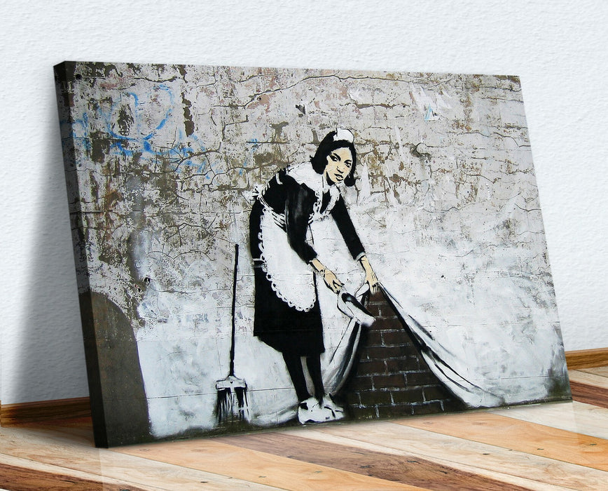 BANKSY - SWEEPER CANVAS ART PRINT ARTWORK DEEP FRAMED