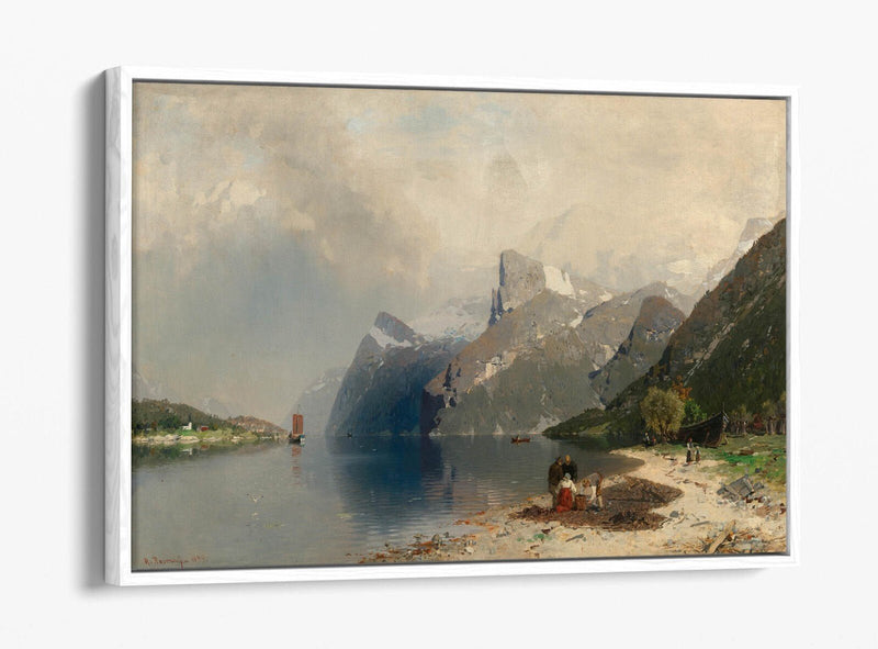 Float Effect Canvas Art - Fjord Landscape Painting on MDF Frame, Ready to Hang