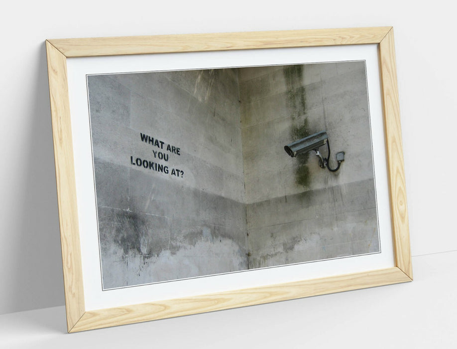 BANKSY WHAT ARE YOU LOOKING AT -ART FRAMED POSTER PICTURE PRINT ARTWORK- BEIGE