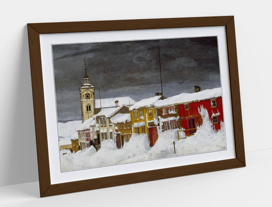 Framed Art Poster - Norwegian Winter Landscape Print | MDF Wood Frame, Ready To Hang