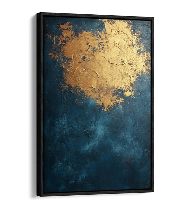 Float Effect Canvas Art – Blue Gold Artwork on Custom Deep Frame, Ready to Hang