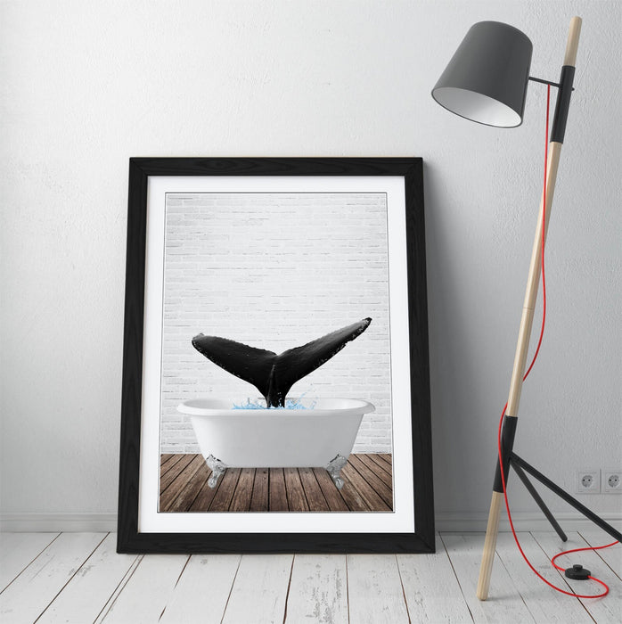 WHALE IN BATHTUB -QUIRKY ART FRAMED POSTER PICTURE PRINT BATHROOM ARTWORK