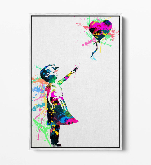 BANKSY, BALLOON GIRL RAINBOW SPLASH ART -FLOAT EFFECT CANVAS WALL ART PRINT