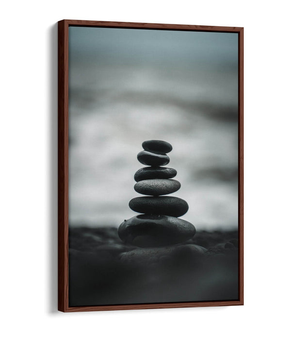 Canvas Wall Art – Stacked Zen Stones Seashore | Float Effect Print, Handmade UK