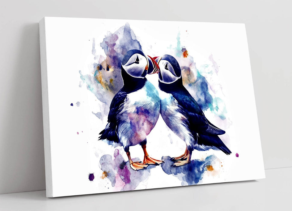 Puffins Canvas Art – Cute Couple Kissing Animal Canvas Print | Handmade Wall Decor