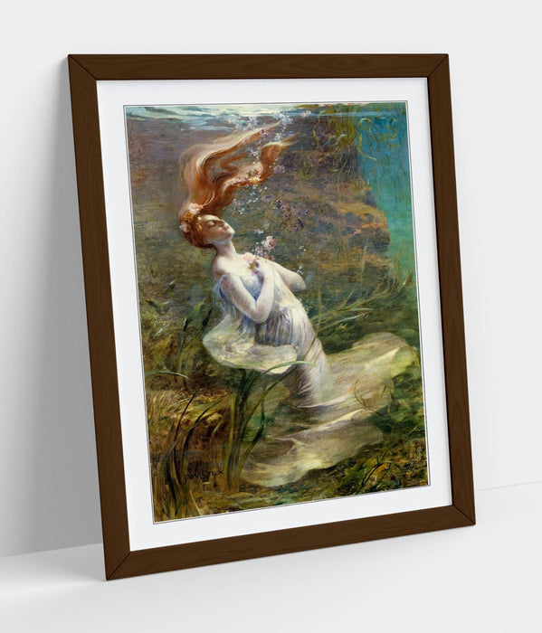 Framed Wall Art Poster - Ophelia Painting Print | Handmade UK Art, Woodgrain Frame Finish