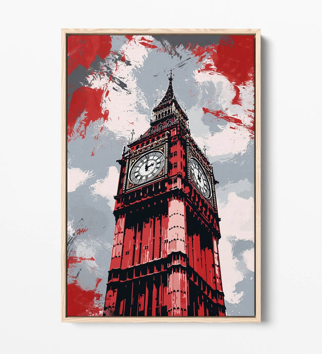 Canvas Wall Art - Big Ben Red Grey Canvas Print | Contemporary Float Effect