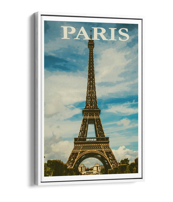 VINTAGE RETRO PARIS EIFFEL TOWER TRAVEL POSTER -FLOAT EFFECT CANVAS ART PRINT