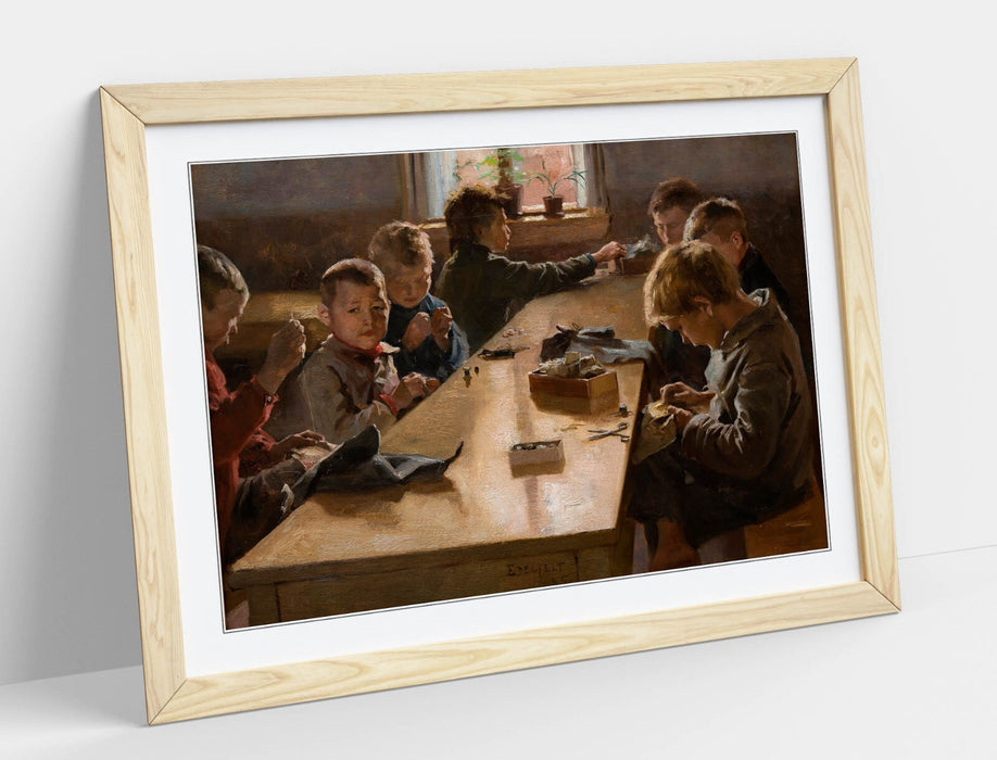 Framed Art Poster - Albert Edelfelt Boy's Workhouse Print | Natural Wood Frame