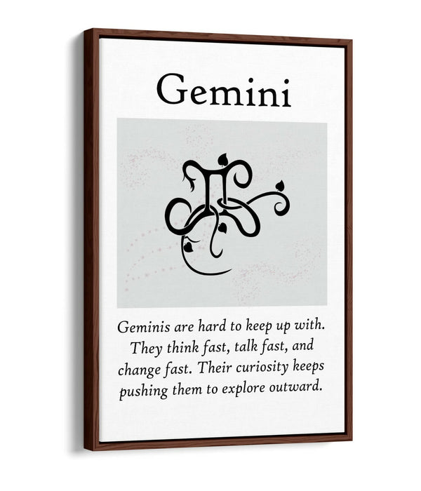 GEMINI STAR SIGN ZODIAC ASTROLOGY QUOTE -FLOAT EFFECT CANVAS WALL ART PRINT
