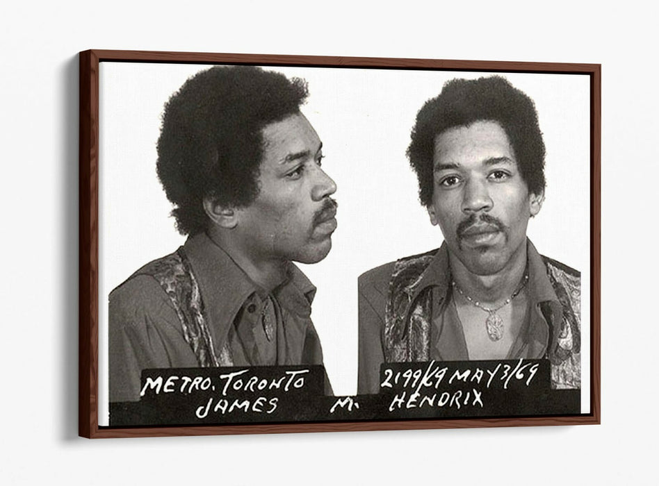 JIMI HENDRIX MUGSHOT 1 -FLOAT EFFECT CANVAS WALL ART PIC PRINT- BLACK & WHITE