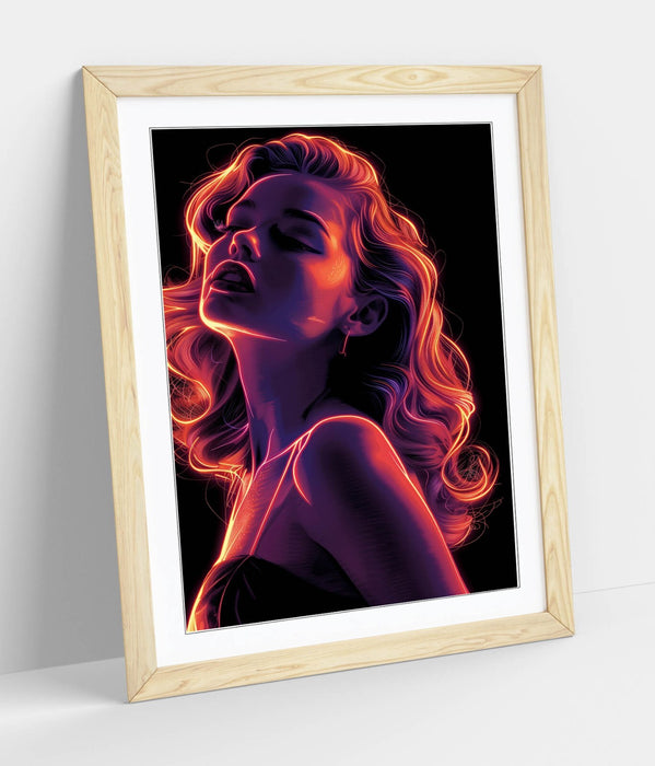 Framed Wall Art Poster – Neon Red Portrait Print of Pretty Woman | UK Made