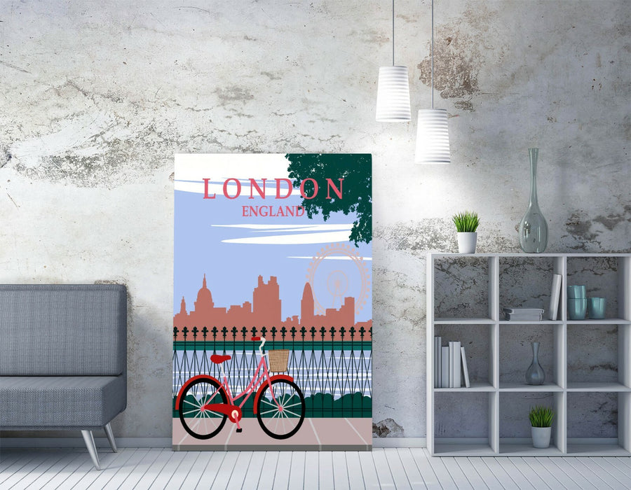RETRO LONDON ENGLAND TRAVEL POSTER -CANVAS WALL ART PICTURE PRINT- PINK GREEN