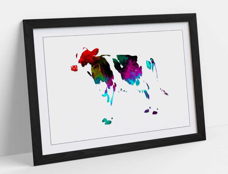 MULTI COLOUR POP ART COW WHITE BACKGROUND -FRAMED ART POSTER PICTURE PRINT