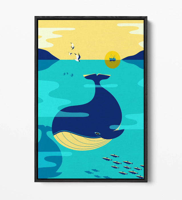 Blue Whale Canvas Art – Minimalist Ocean Wall Decor | Float Effect Canvas Print