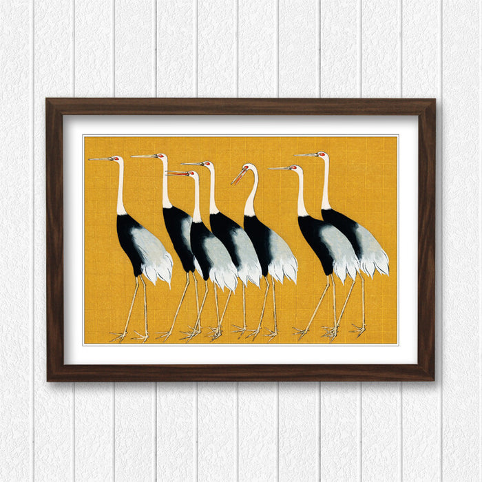 Framed Wall Art - Japanese Art Print With Mustard Crane Poster | Quality Wood Frame