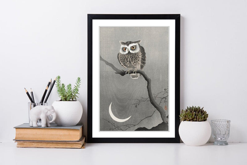 Cool Owl Wall Art – Handmade UK Framed Japanese Wall Decor With Natural Wood Frame