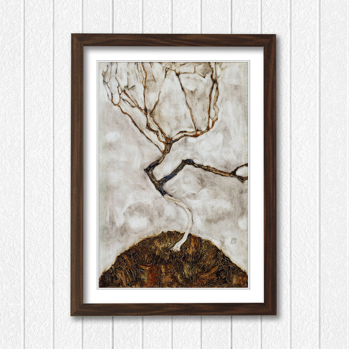 Framed Wall Art – Egon Schiele Small Tree Artwork with Woodgrain Frame Finish