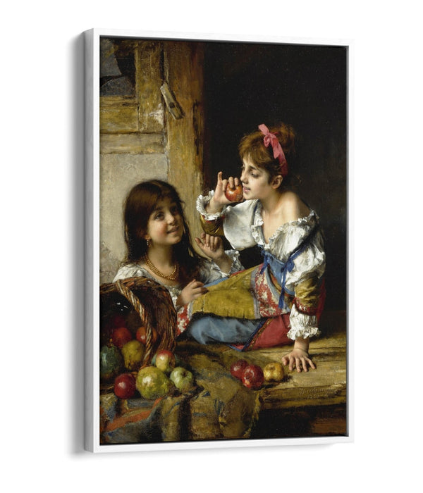 Canvas Wall Art Print - Girls With Apples & Pears | Premium Float Effect Canvas