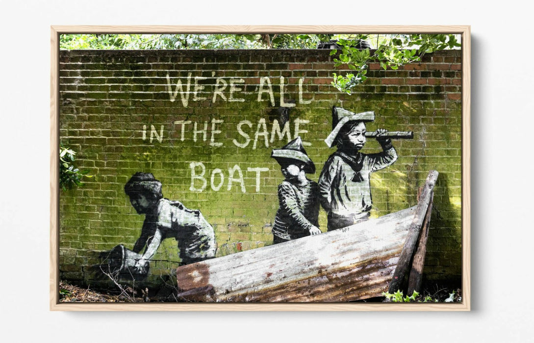 BANKSY, WE'RE ALL IN THE SAME BOAT -FLOAT EFFECT CANVAS WALL ART PRINT
