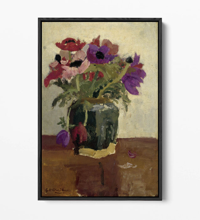Canvas Wall Art - Handmade George Hendrik Breitner Pot with Anemones | Vibrant Float Effect