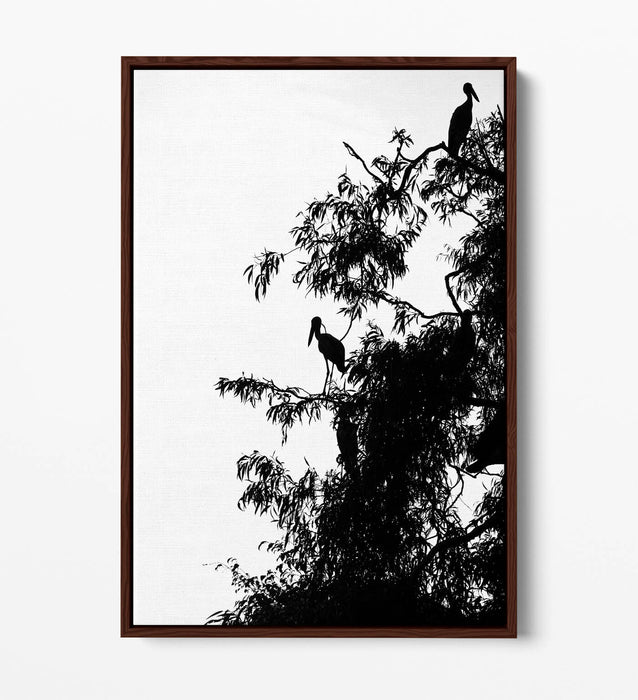 Canvas Wall Art – Bird Silhouette on Tree | Handmade Float Effect Frame, Premium Varnish Finish