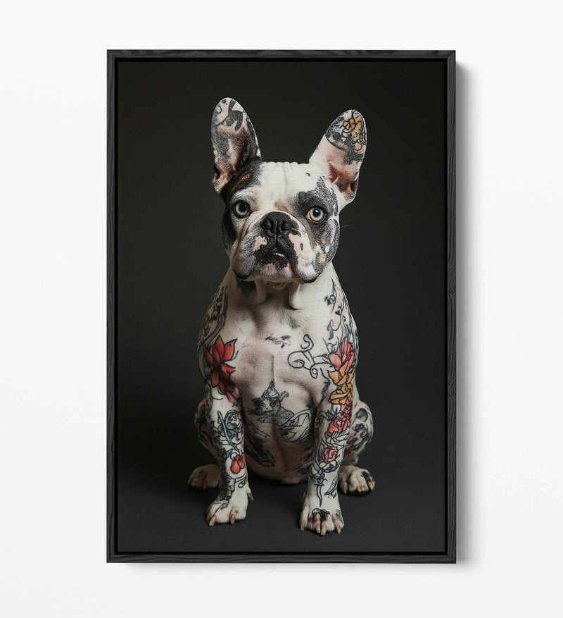 French Bulldog Canvas - Funny Dog Print Tattoo Art | Premium Float Frame Wall Decor